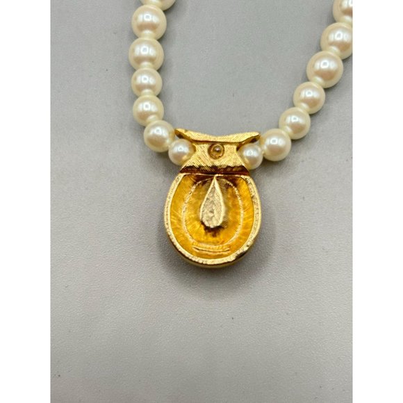 Signed Marvella Pearls Necklace with Pink Stone & Rhinestones Accents Gold Tone - Picture 10 of 12